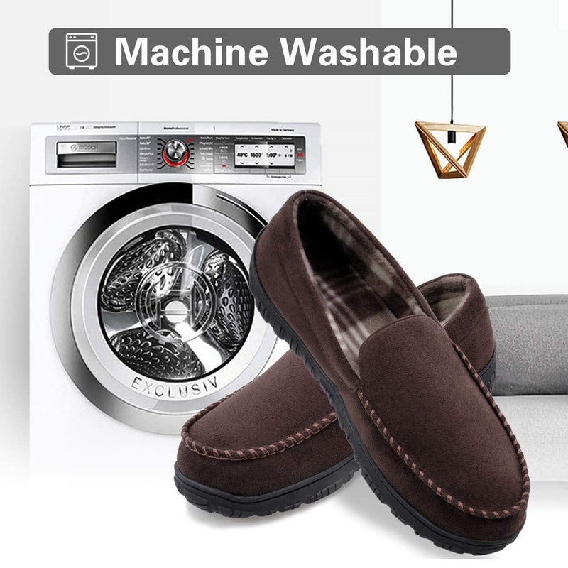 shoeslocker Mens Slippers Microsuede Moccasin Memory Foam House Shoes Brown size 12 - Image 5